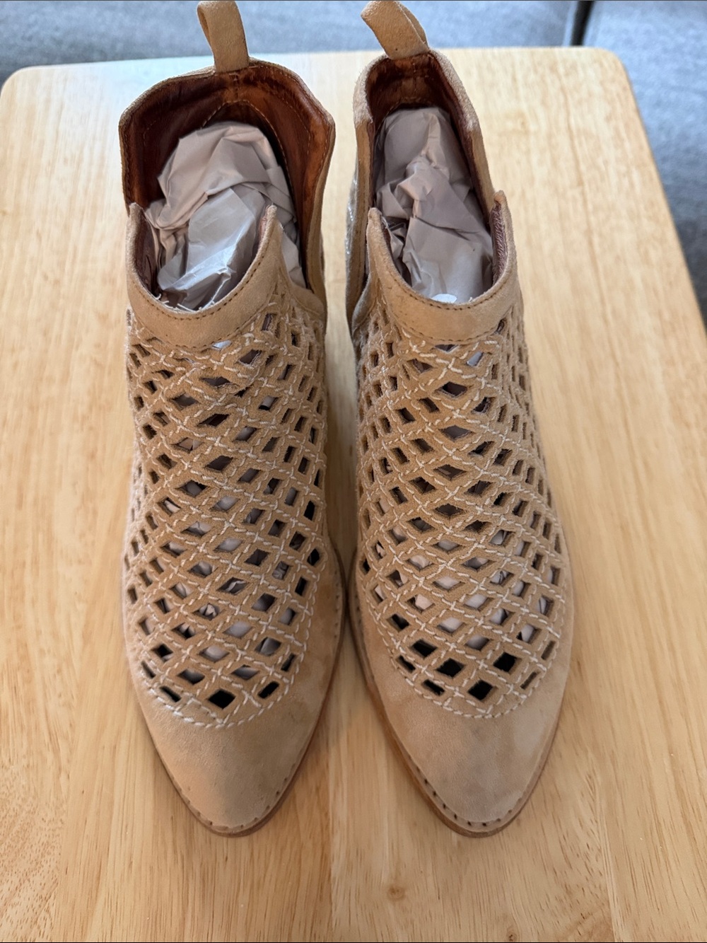 Women's Tan Suede Cutout Ankle Booties